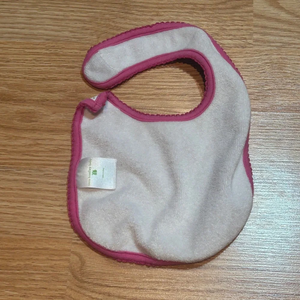 Vera Bradley Baby Floral Bib Pink Green White Terry Cloth Backing Loop Closure